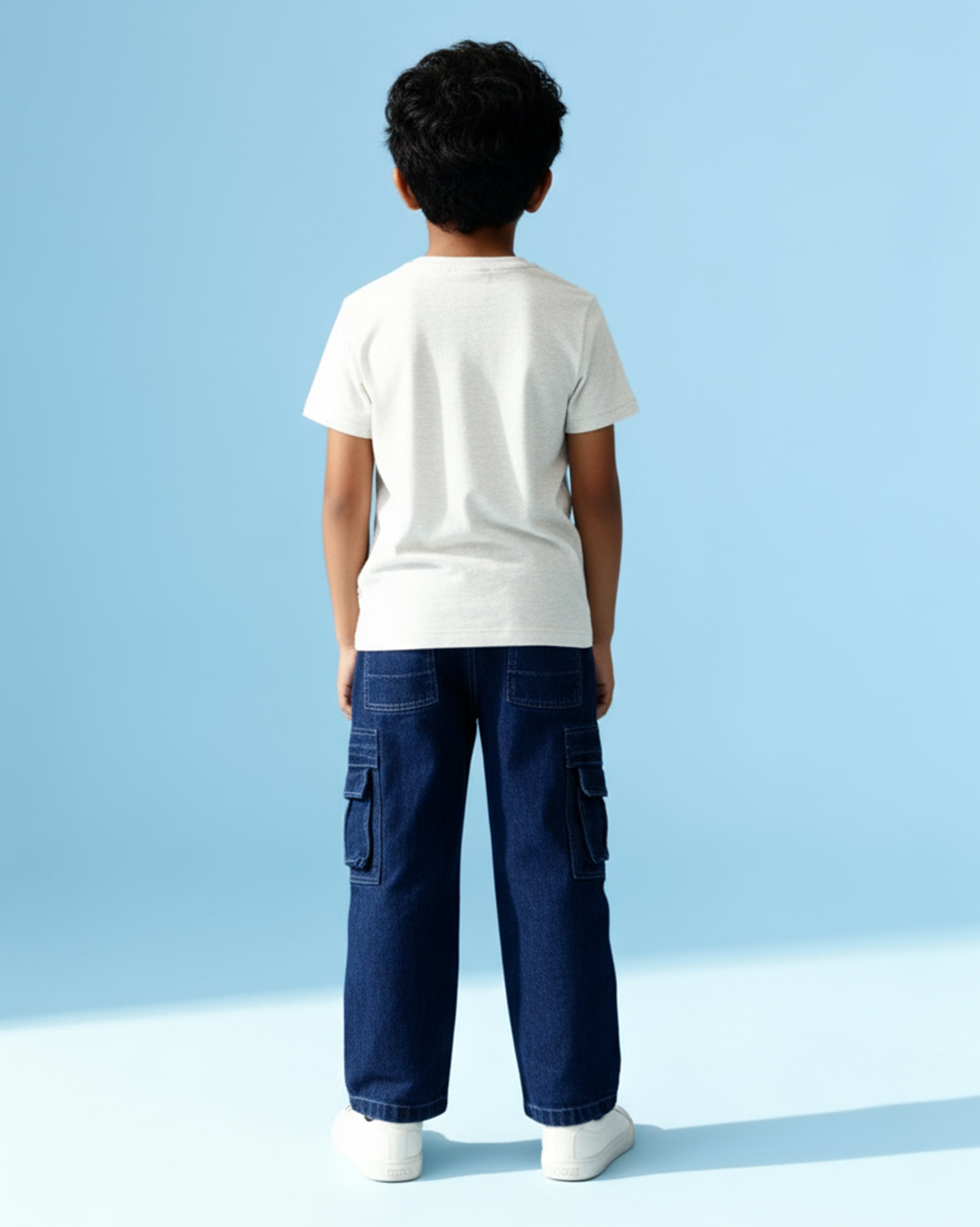 Trendy Boys Denim Cargo Jeans with Front Pockets and Zip Detailing - Blue