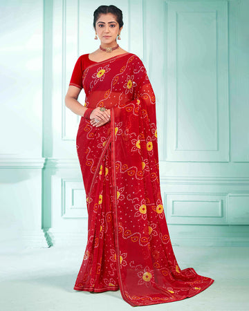 Chiffon Red Colour Sarees - Rajwadi Silk