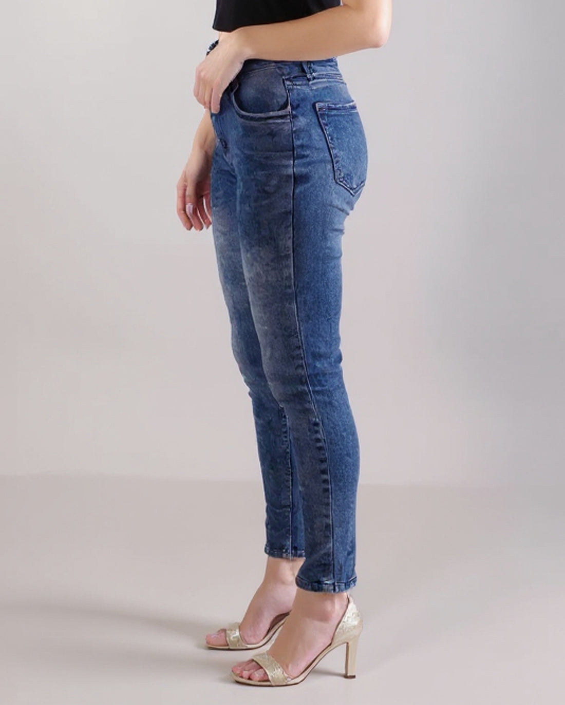 Women's High-Waisted Multi-Button Skinny Jeans - Navy Blue