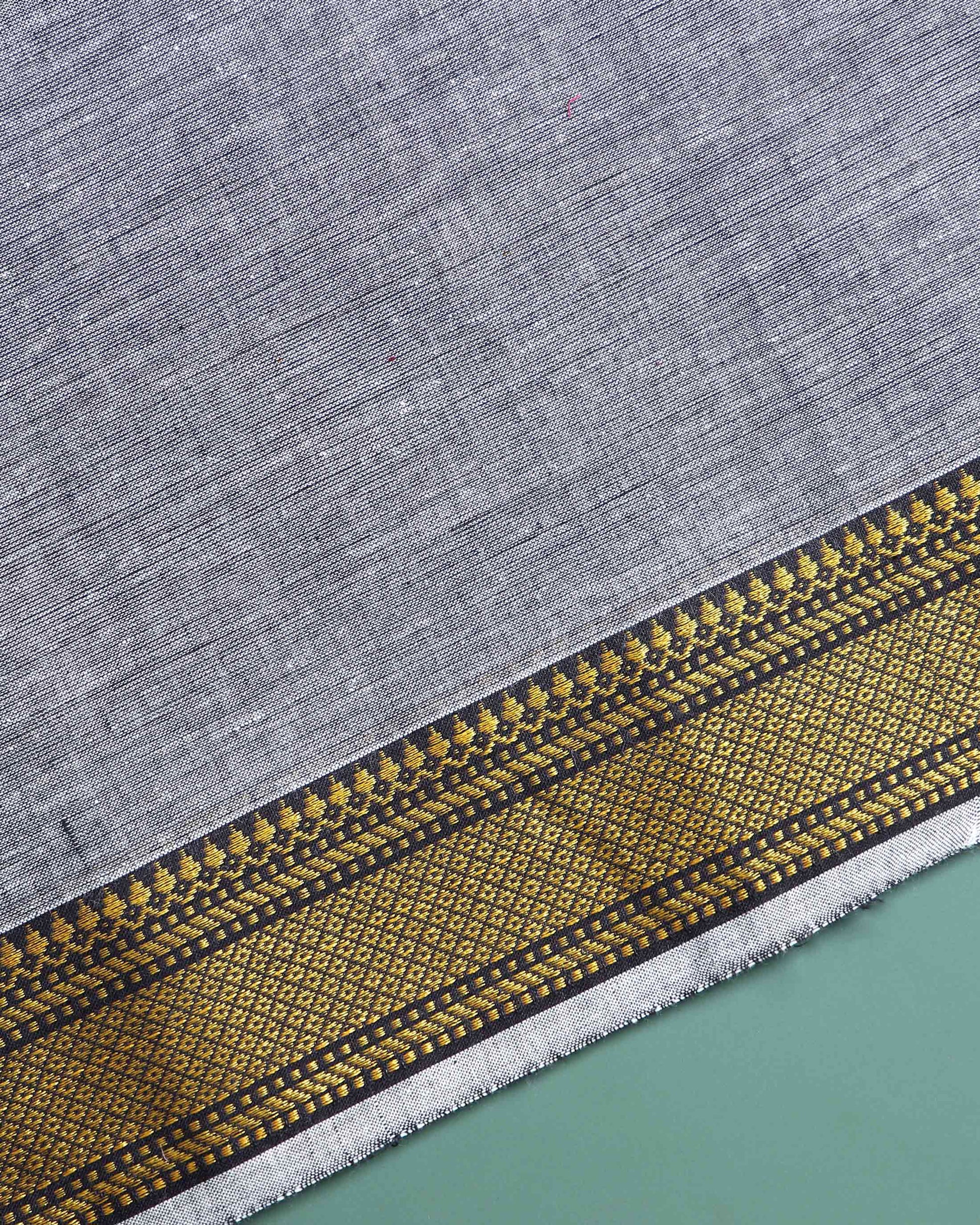 Traditional Women Cotton 1 Meter Blouse Material with Traditional Woven Zari Border - Grey