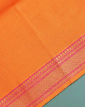 Handloom Women Cotton 1 Meter Blouse Material with Traditional Woven Zari Border - Orange