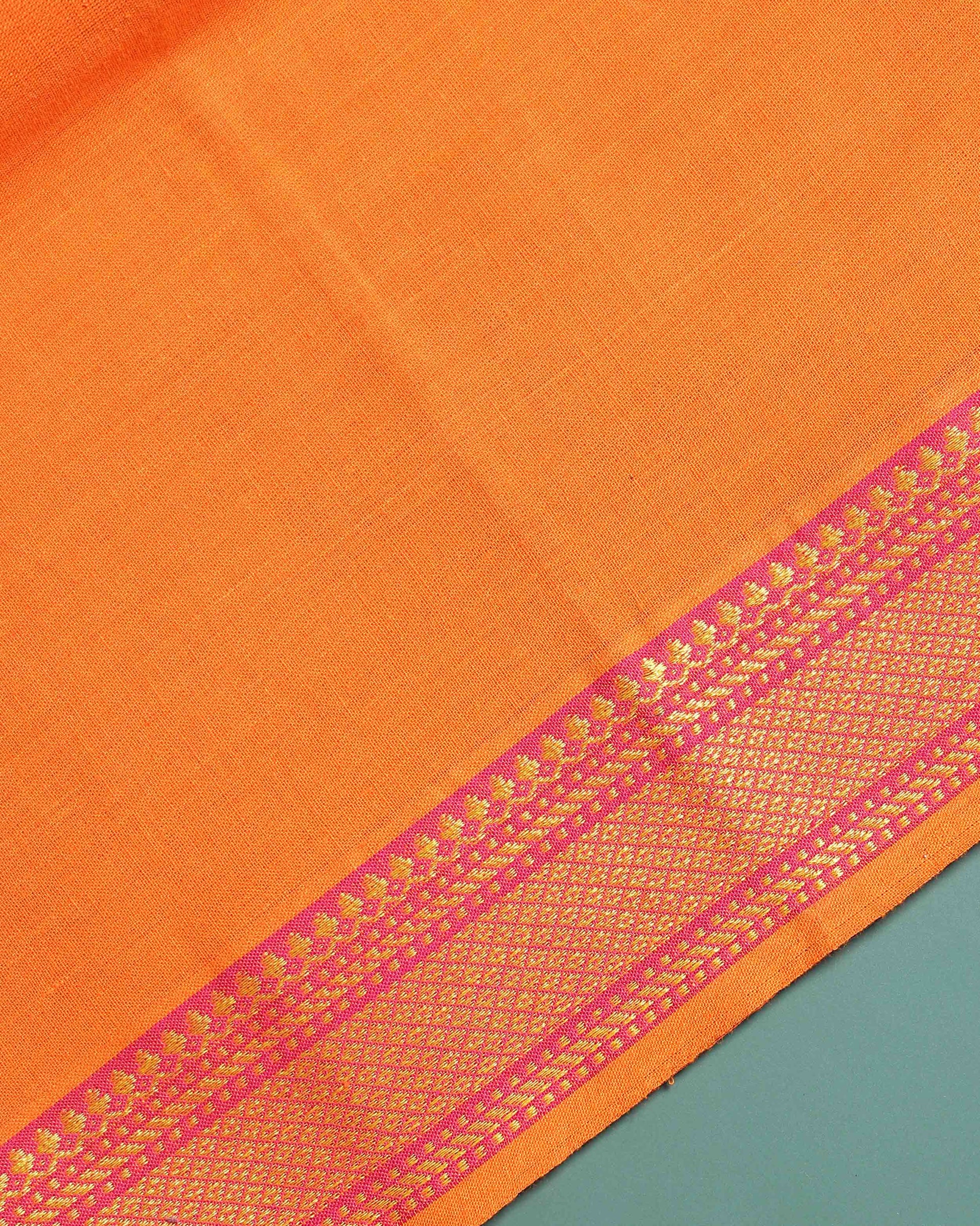 Handloom Women Cotton 1 Meter Blouse Material with Traditional Woven Zari Border - Orange