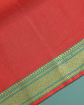 Handloom Women Cotton 1 Meter Blouse Material with Traditional Woven Zari Border - Red