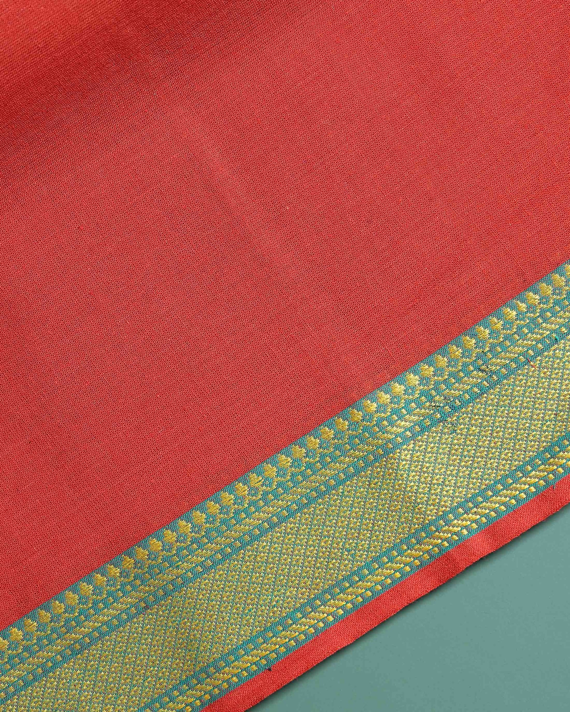 Handloom Women Cotton 1 Meter Blouse Material with Traditional Woven Zari Border - Red