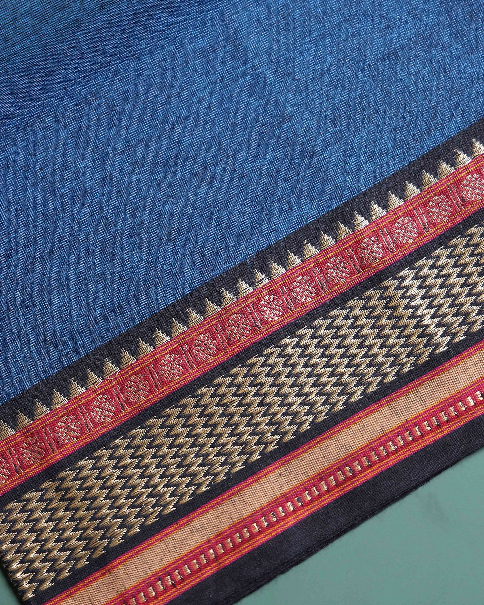 Handloom Women Cotton 1 Meter Blouse Material with Woven Traditional Border - Blue