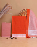 Women'sHandloom Cotton Unstitched Salwar Suit Material with Woven Zari Border & Matching Dupatta - Orange
