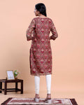 Women's A-Line Kurta with All-Over Ethnic Floral Print - Maroon