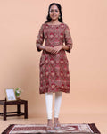 Women's A-Line Kurta with All-Over Ethnic Floral Print - Maroon