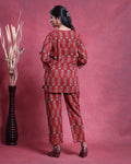Women’s All-Over Floral Printed Nightwear Set with Top and Straight Pants - Red