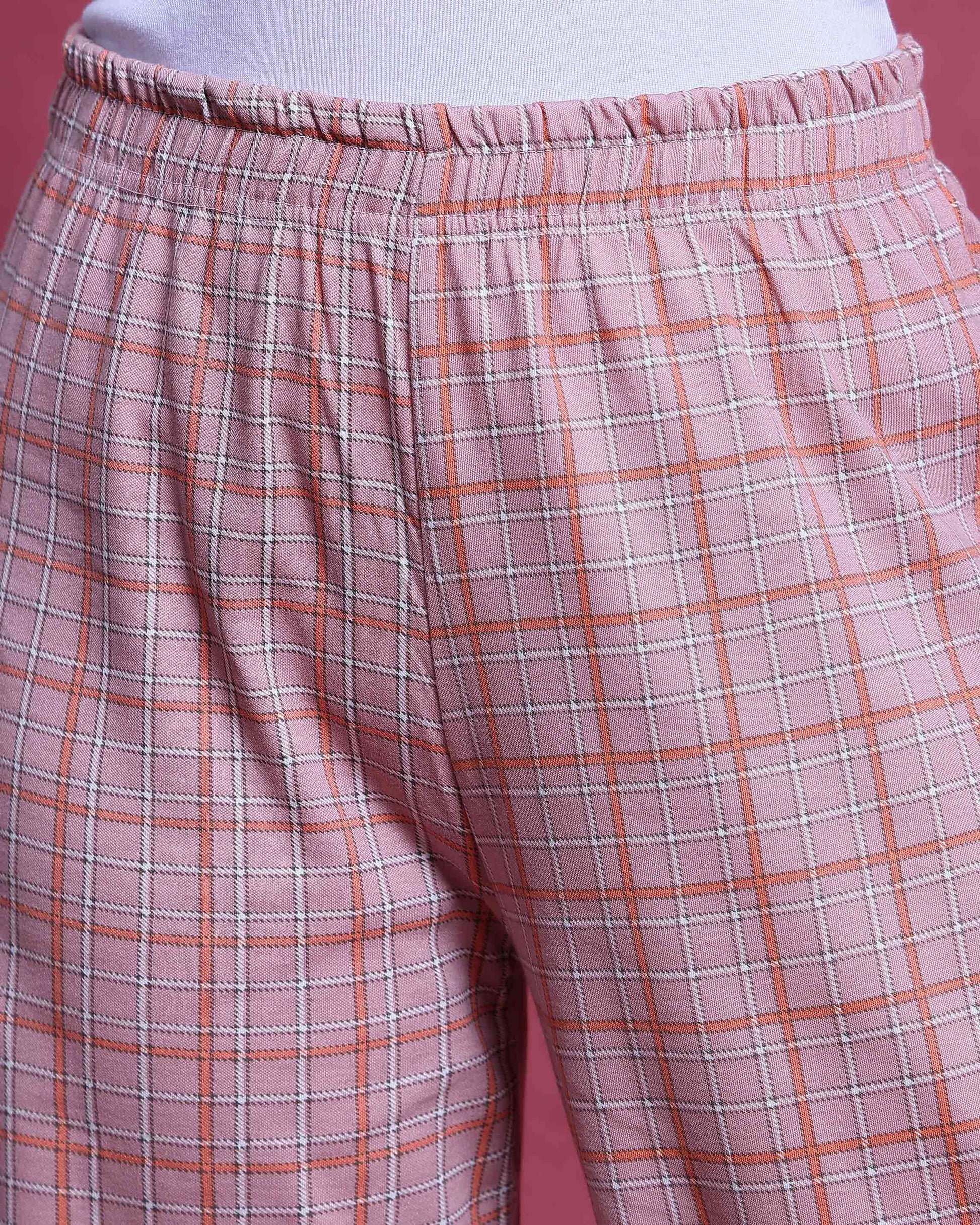 Women’s Cotton Striped Nightwear Set Short Sleeve Round Neck Top with Full Length Pajama Pants, Peach