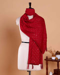 Women’s Designer Dupatta with Delicate Sequin Butta Embroidery - Red