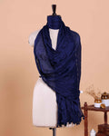 Women’s Dupatta in Soft Textured with Wrinkled Finish and Decorative Tassel Edges - Dark Blue