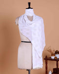 Women’s Dupatta with All Over Circular Sequin Butta Motifs with Delicate Embroidery & Tassel Border - White