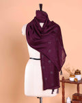 Women’s Dupatta with Delicate Floral Embellished Butta Design - Burgundy