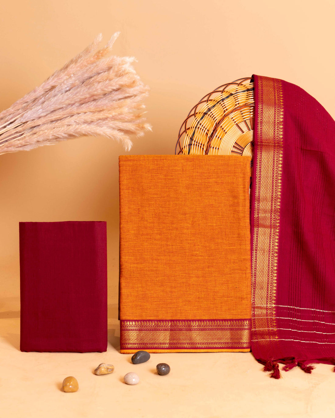 Women's Elegant Handloom Cotton Salwar Material with Intricate Zari Border - Orange