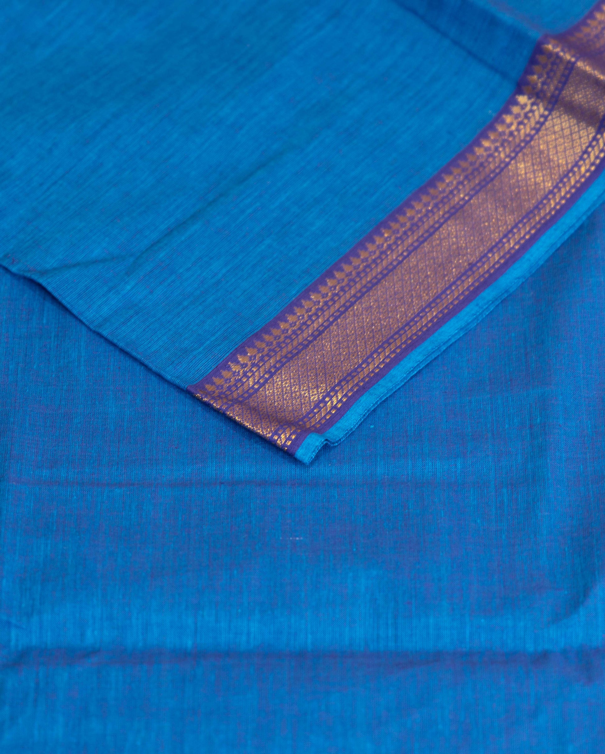 Women's Elegant Handloom Cotton Unstitched Dress Material with Zari Border - Blue