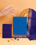 Women's Elegant Handloom Cotton Unstitched Dress Material with Zari Border - Blue