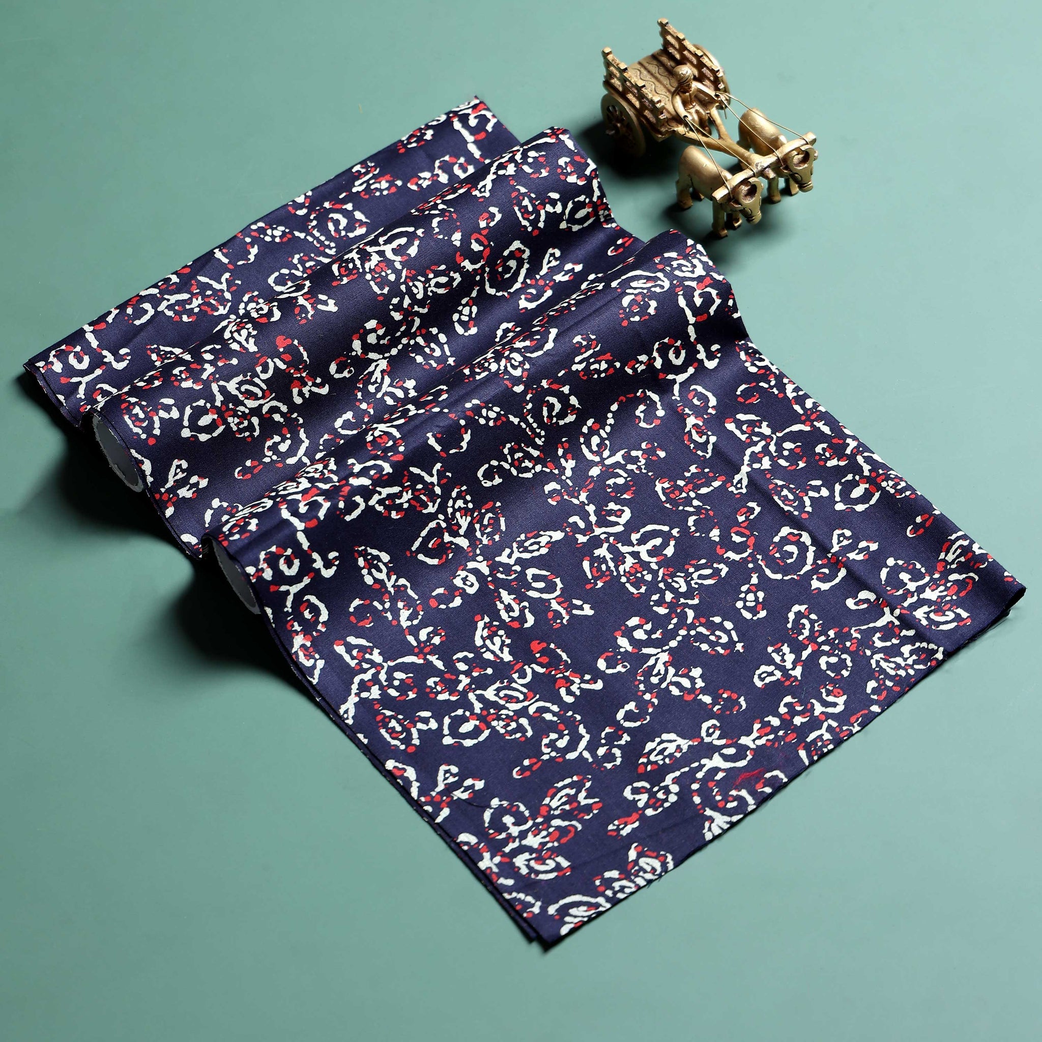 Women's Elegant Printed Women’s Blouse Material with Intricate All Over Pattern - Navy Blue