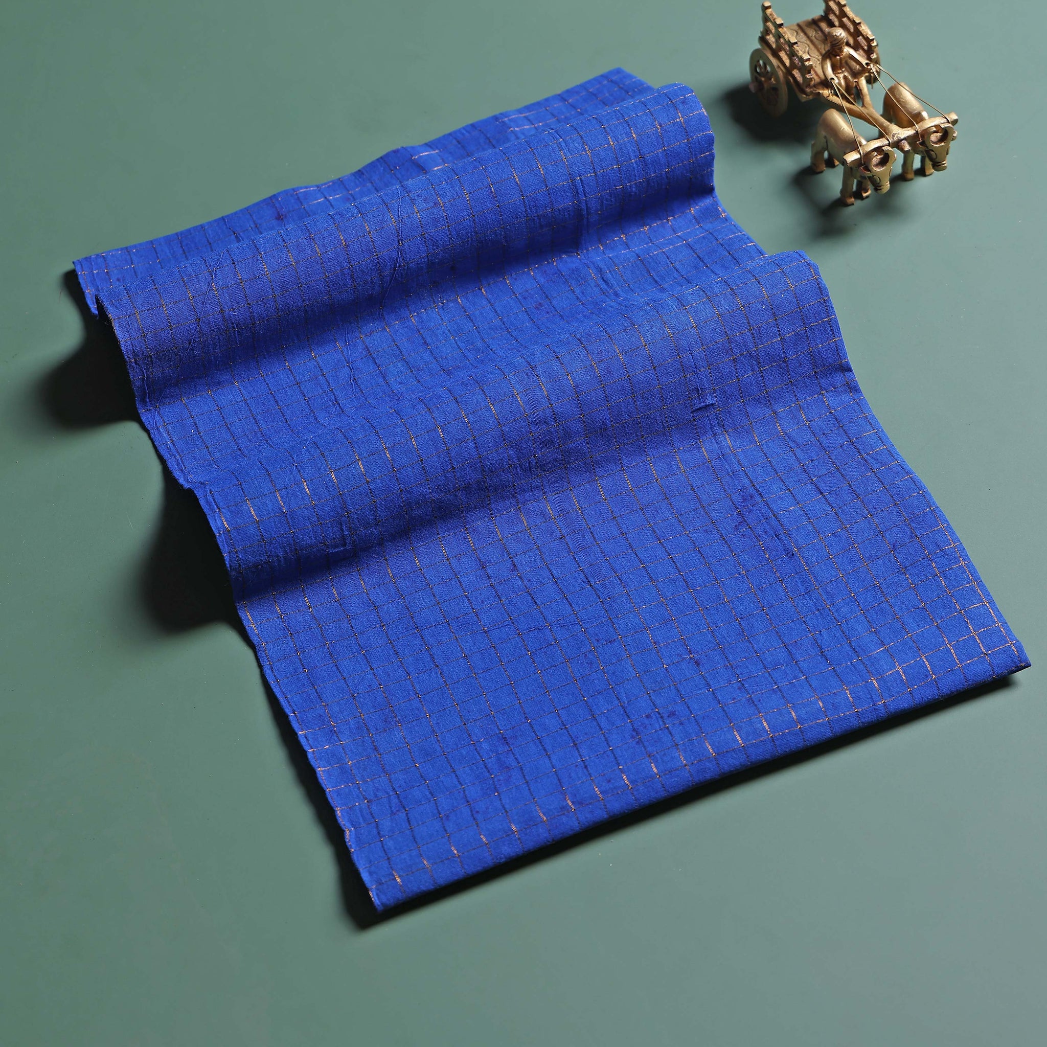 Women's Elegant Sungudi Cotton 1 Meter Blouse Material with Zari Accents - Blue