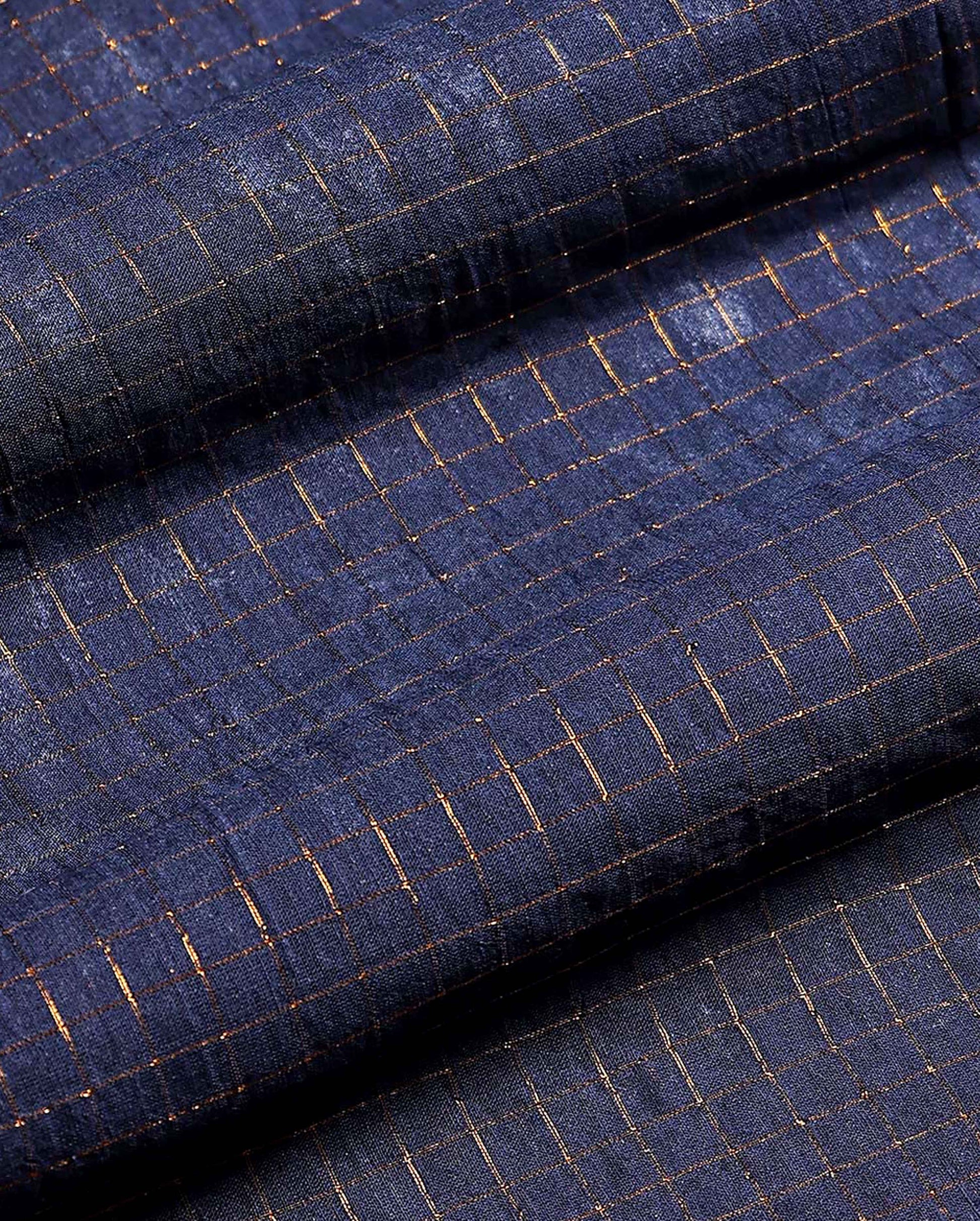 Women's Elegant Sungudi Cotton 1 Meter Blouse Material with Zari Accents - Navy Blue