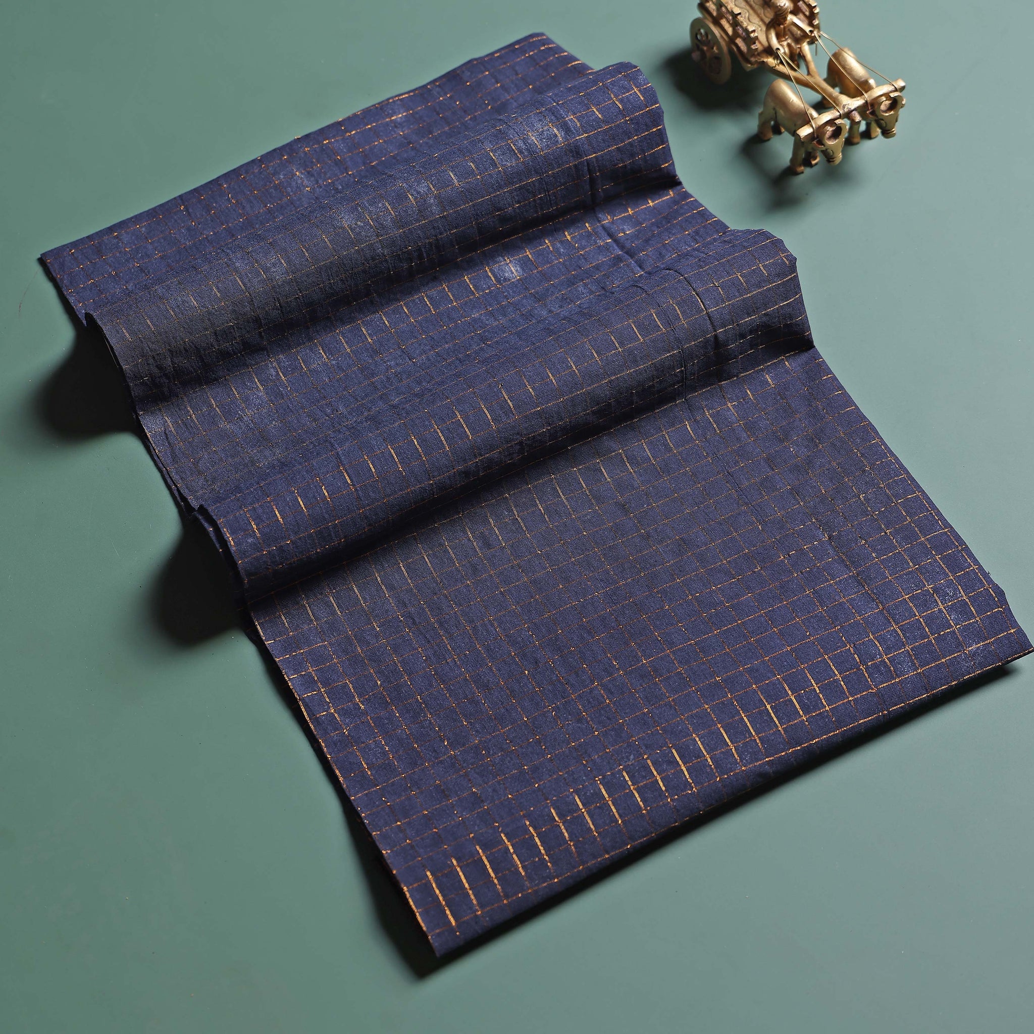 Women's Elegant Sungudi Cotton 1 Meter Blouse Material with Zari Accents - Navy Blue