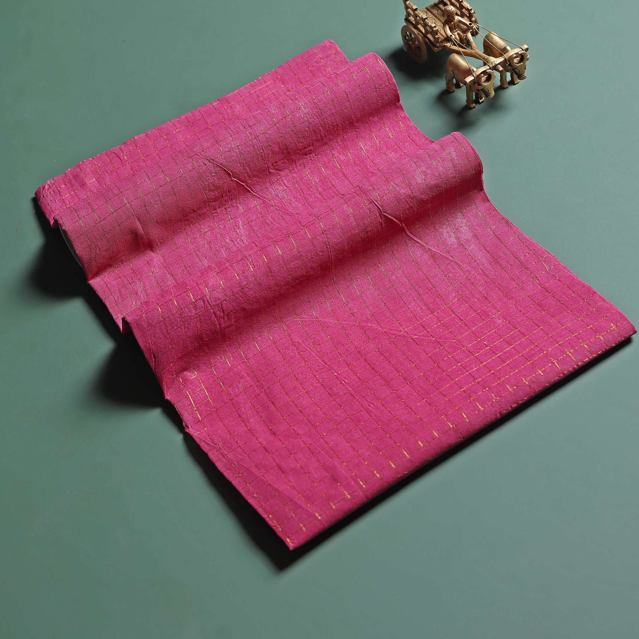 Women's Elegant Sungudi Cotton 1 Meter Blouse Material with Zari Accents - Pink