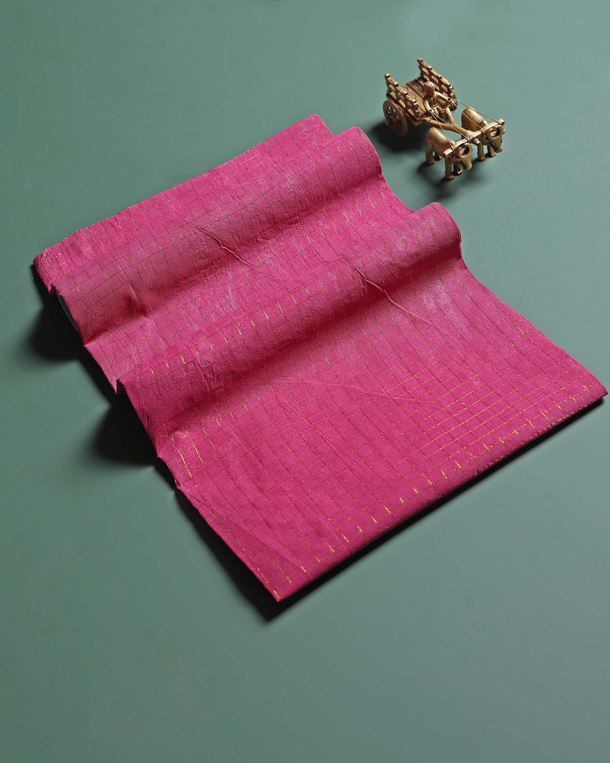 Women's Elegant Sungudi Cotton 1 Meter Blouse Material with Zari Accents - Pink