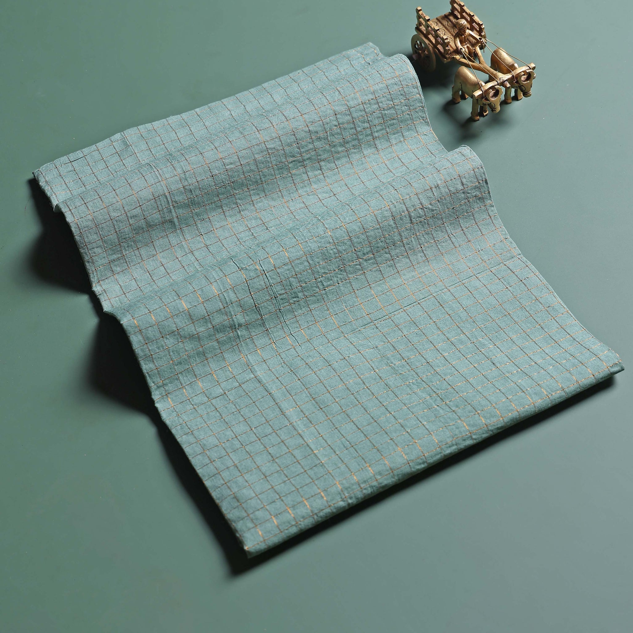 Women's Elegant Sungudi Cotton 1 Meter Blouse Material with Zari Accents - Pista Green