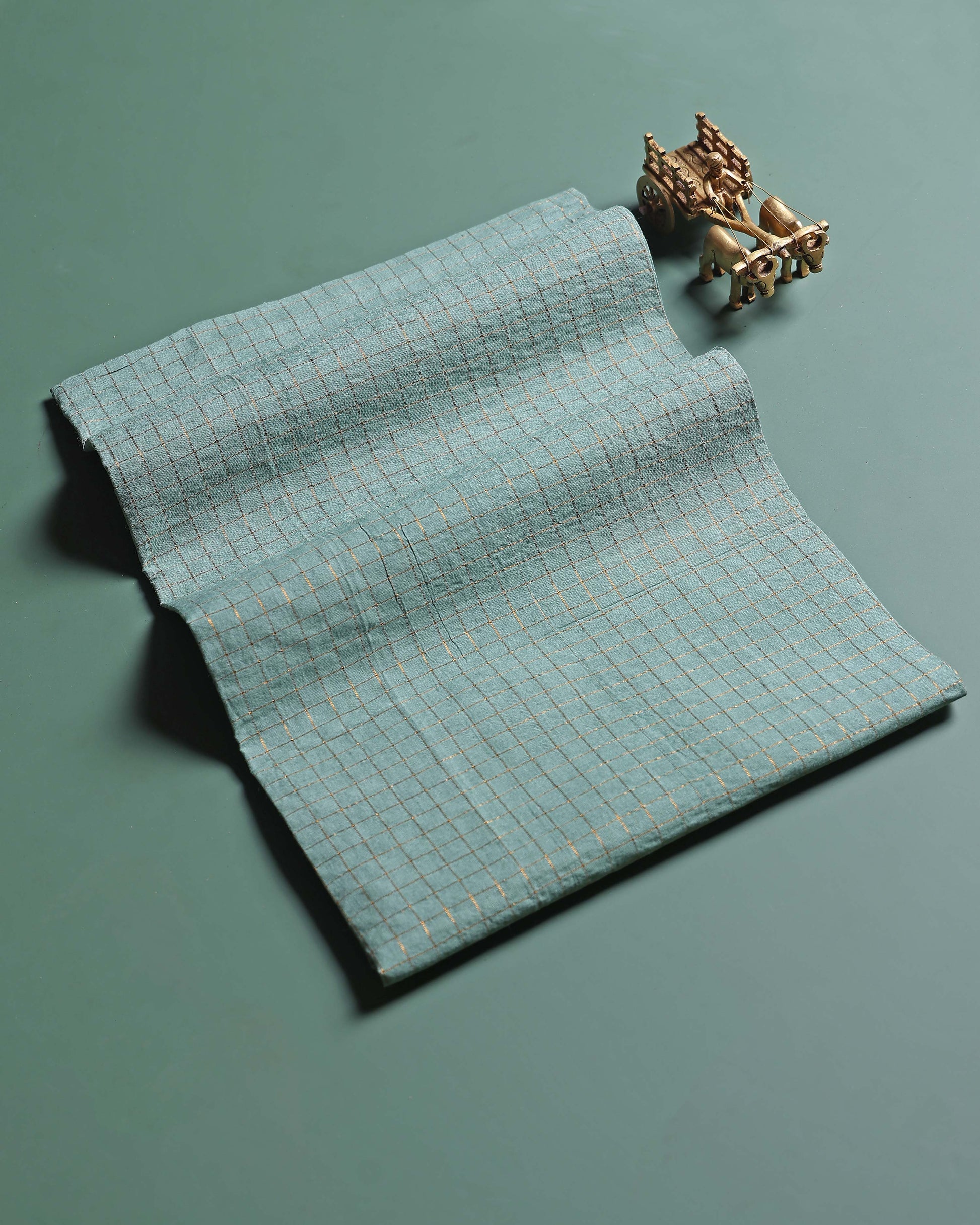 Women's Elegant Sungudi Cotton 1 Meter Blouse Material with Zari Accents - Pista Green