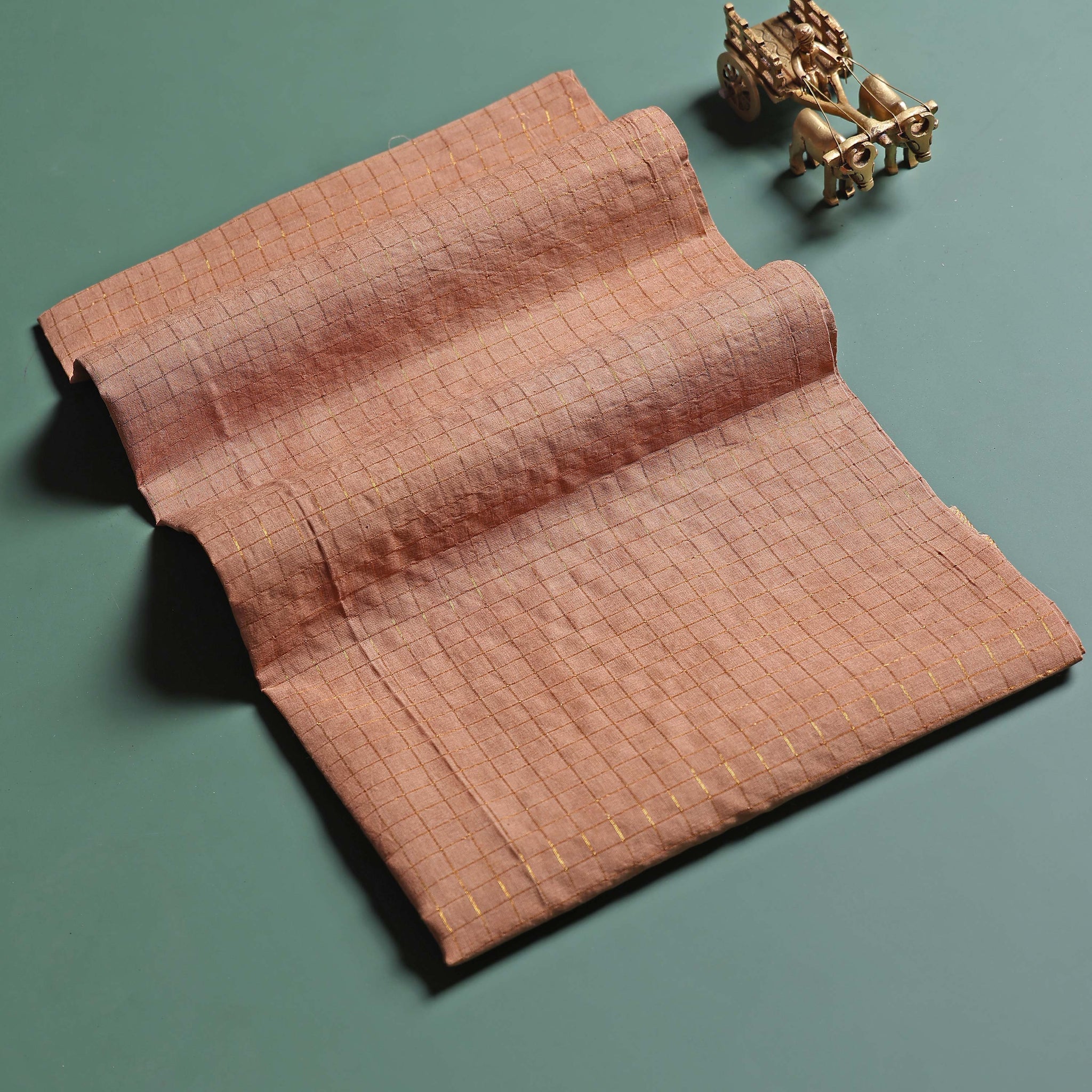 Women's Elegant Sungudi Cotton 1 Meter Blouse Material with Zari Accents - Sandal