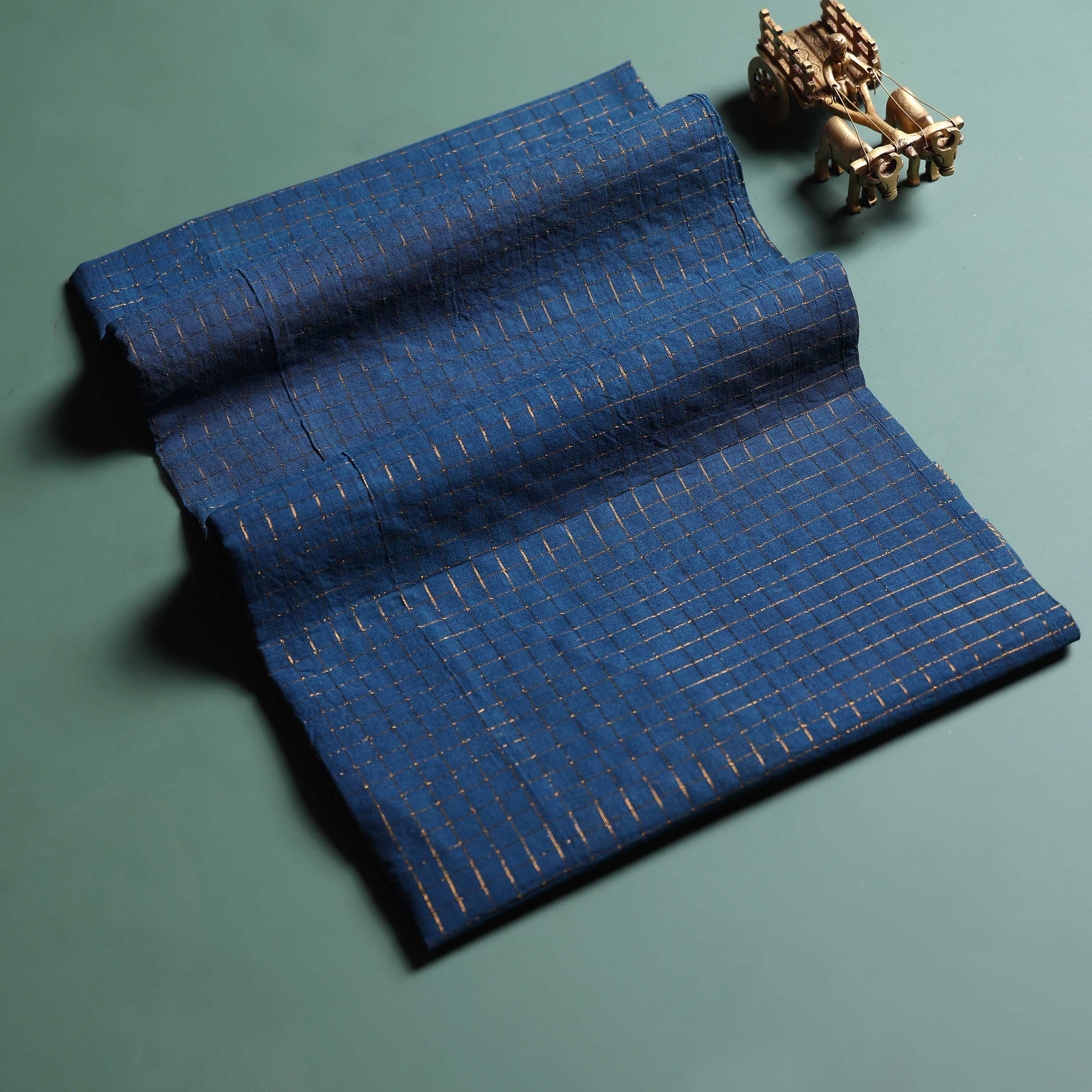 Women's Elegant Sungudi Cotton 1 Meter Blouse Material with Zari Accents - Teal