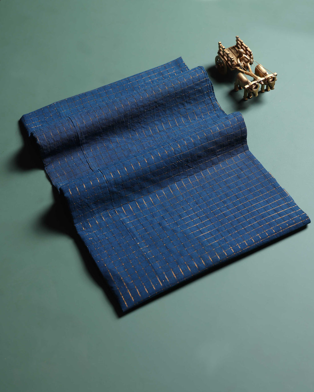 Women's Elegant Sungudi Cotton 1 Meter Blouse Material with Zari Accents - Teal