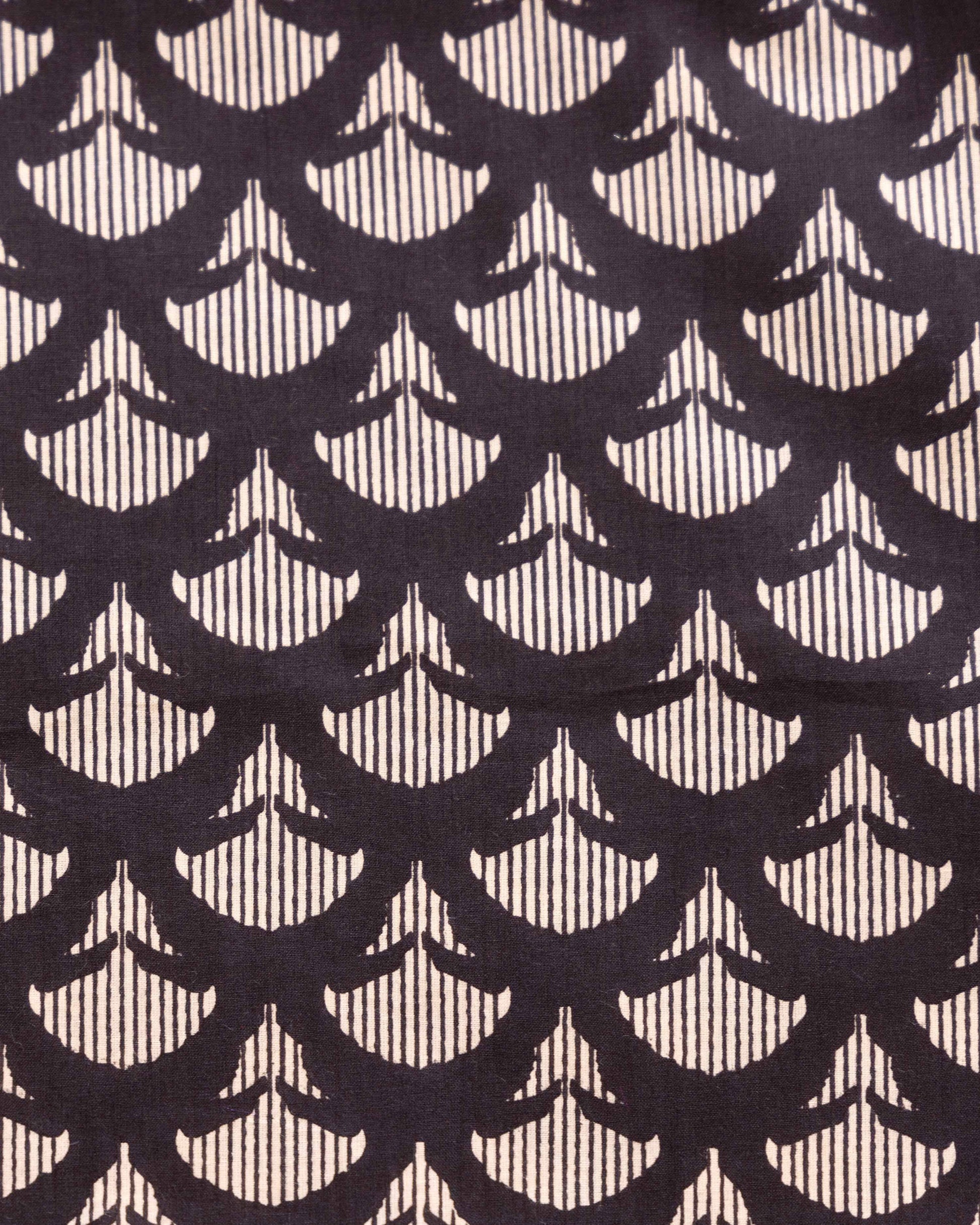 Women's Elegant Wave Motif Print Blouse Material - Black