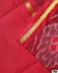 Women’s Elegant Woven Ikkat Design Salwar Suit Material Set with Traditional Patterned Design Top 2.5 Mtr, Solid Bottom 2 Mtr & Contrast Border Dupatta 2.25 Mtr, Red