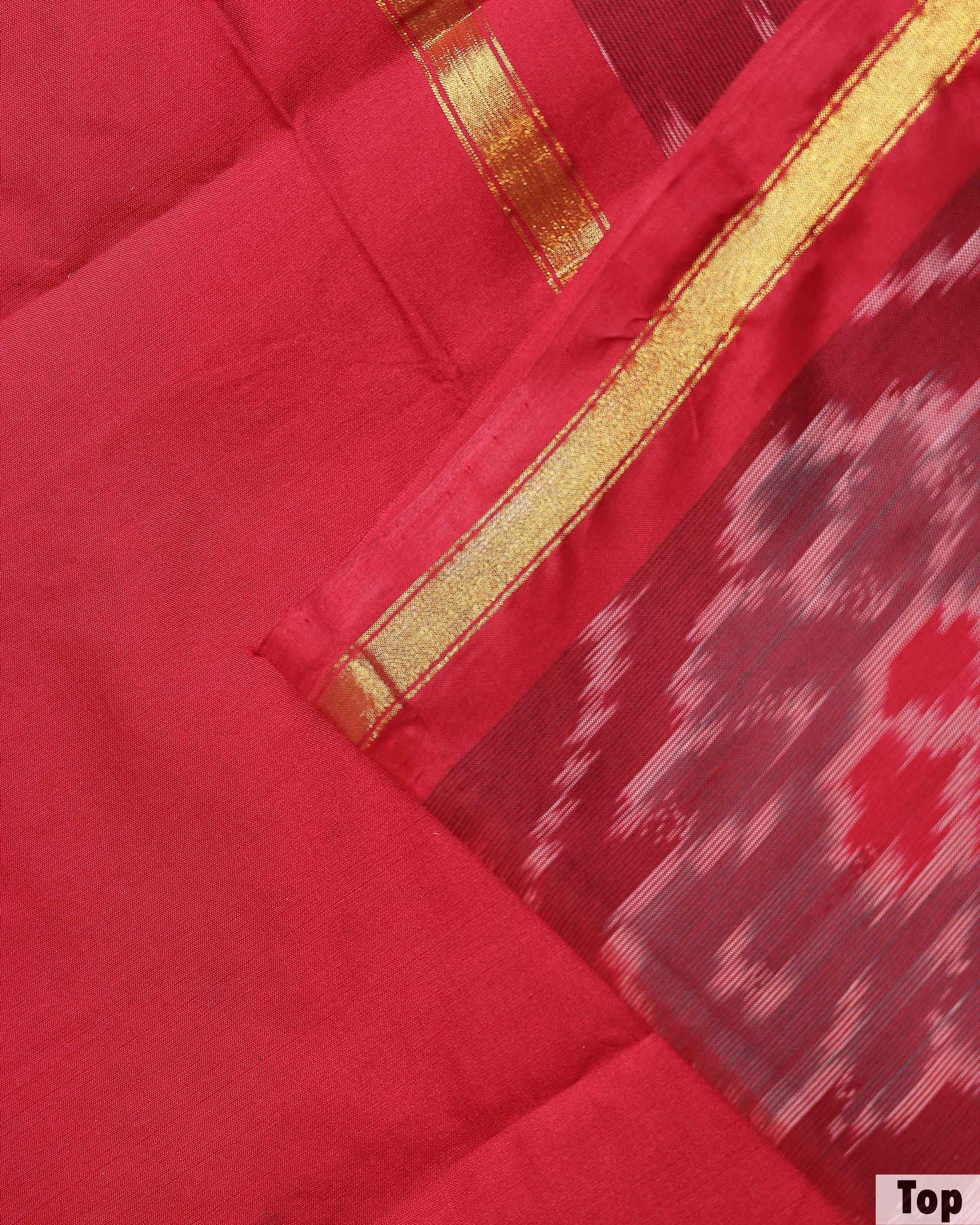 Women’s Elegant Woven Ikkat Design Salwar Suit Material Set with Traditional Patterned Design Top 2.5 Mtr, Solid Bottom 2 Mtr & Contrast Border Dupatta 2.25 Mtr, Red