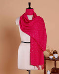 Women’s Embroidered Dupatta with Delicate All-Over Sequin Butta Work - Dark Pink