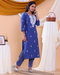 Women’s Embroidered Kurta Set with Elegant Stitch Detailing  - Blue