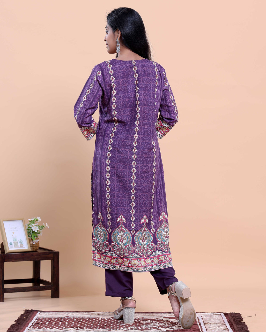 Women's Ethnic Floral Printed Kurta with Pants and Dupatta Set - Purple