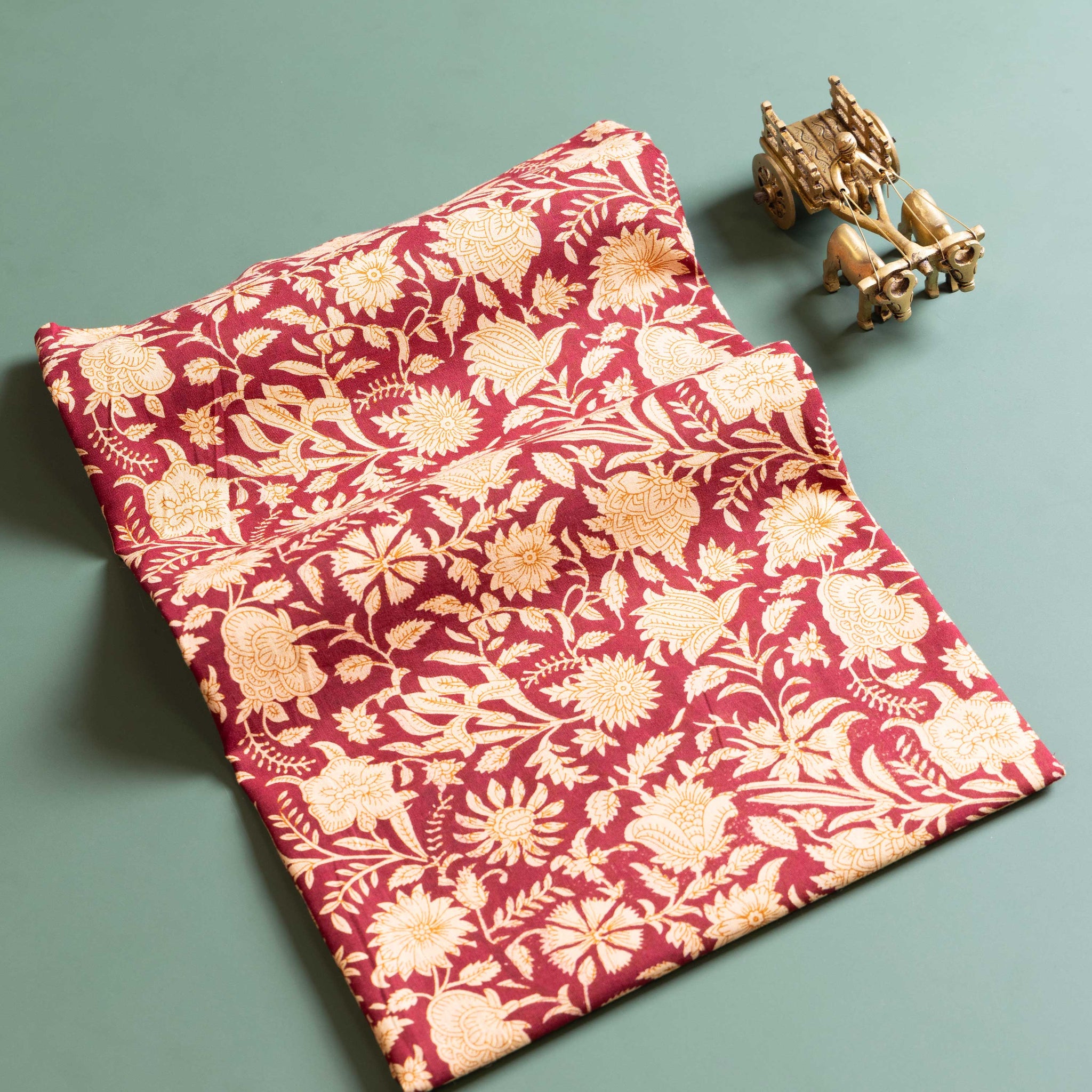 Women's Ethnic Hand Blocked Floral Motif Blouse Material - Maroon