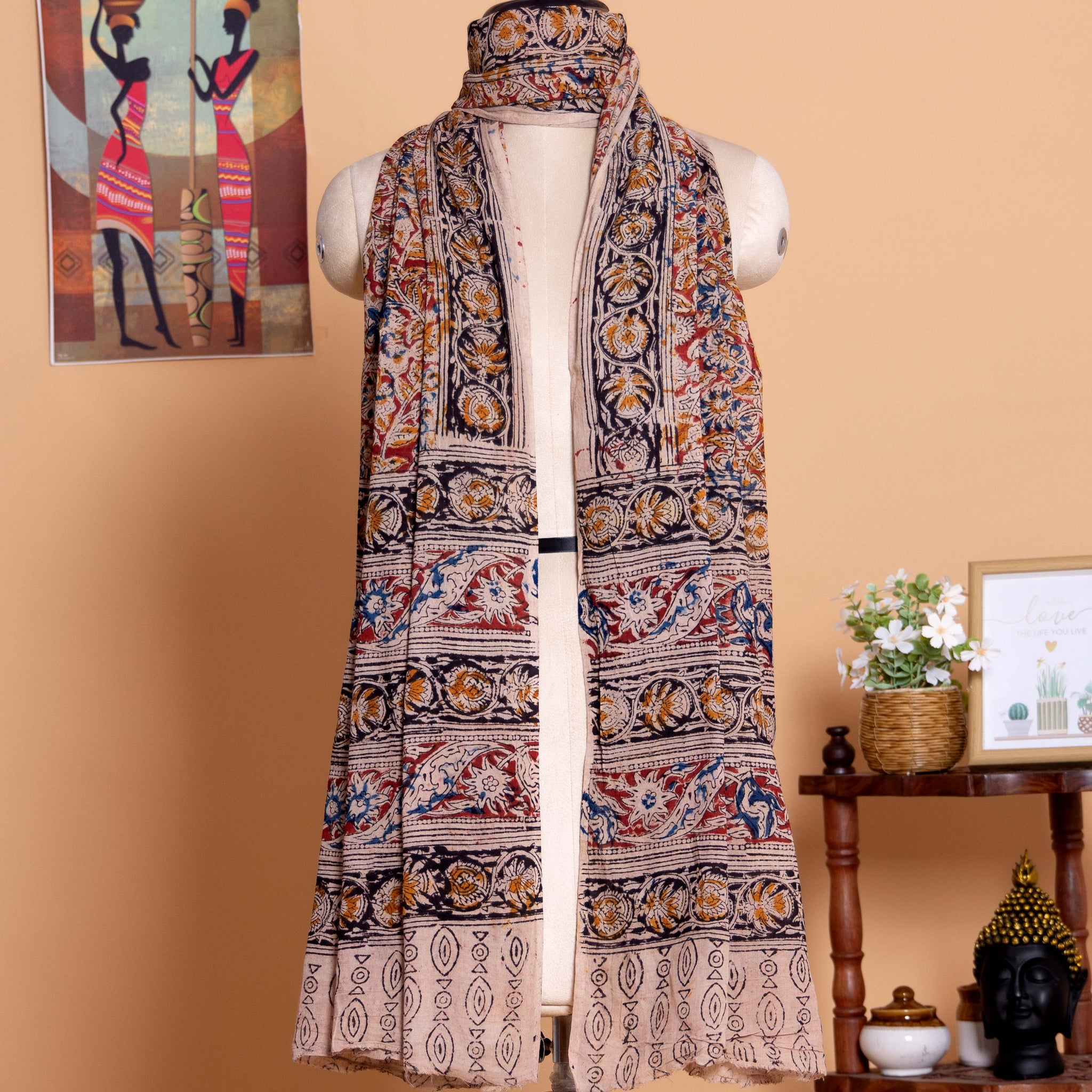 Women's Ethnic Handcrafted Block Print Cotton Dupatta with Intricate Floral and Geometric Motifs - Multi 