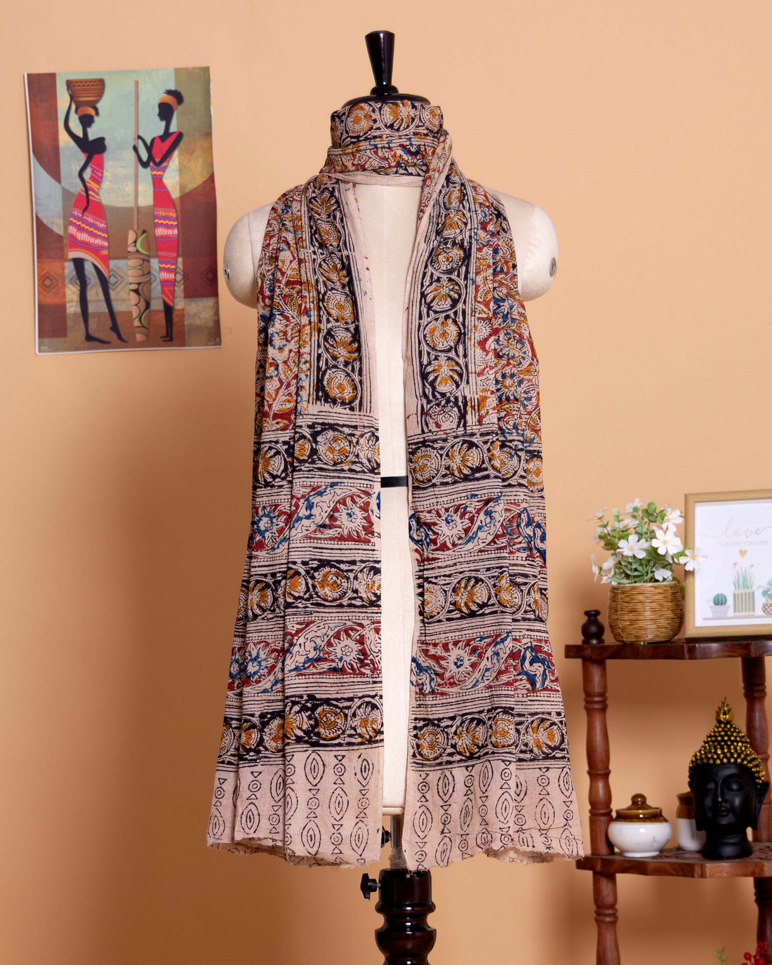 Women's Ethnic Handcrafted Block Print Cotton Dupatta with Intricate Floral and Geometric Motifs - Multi 