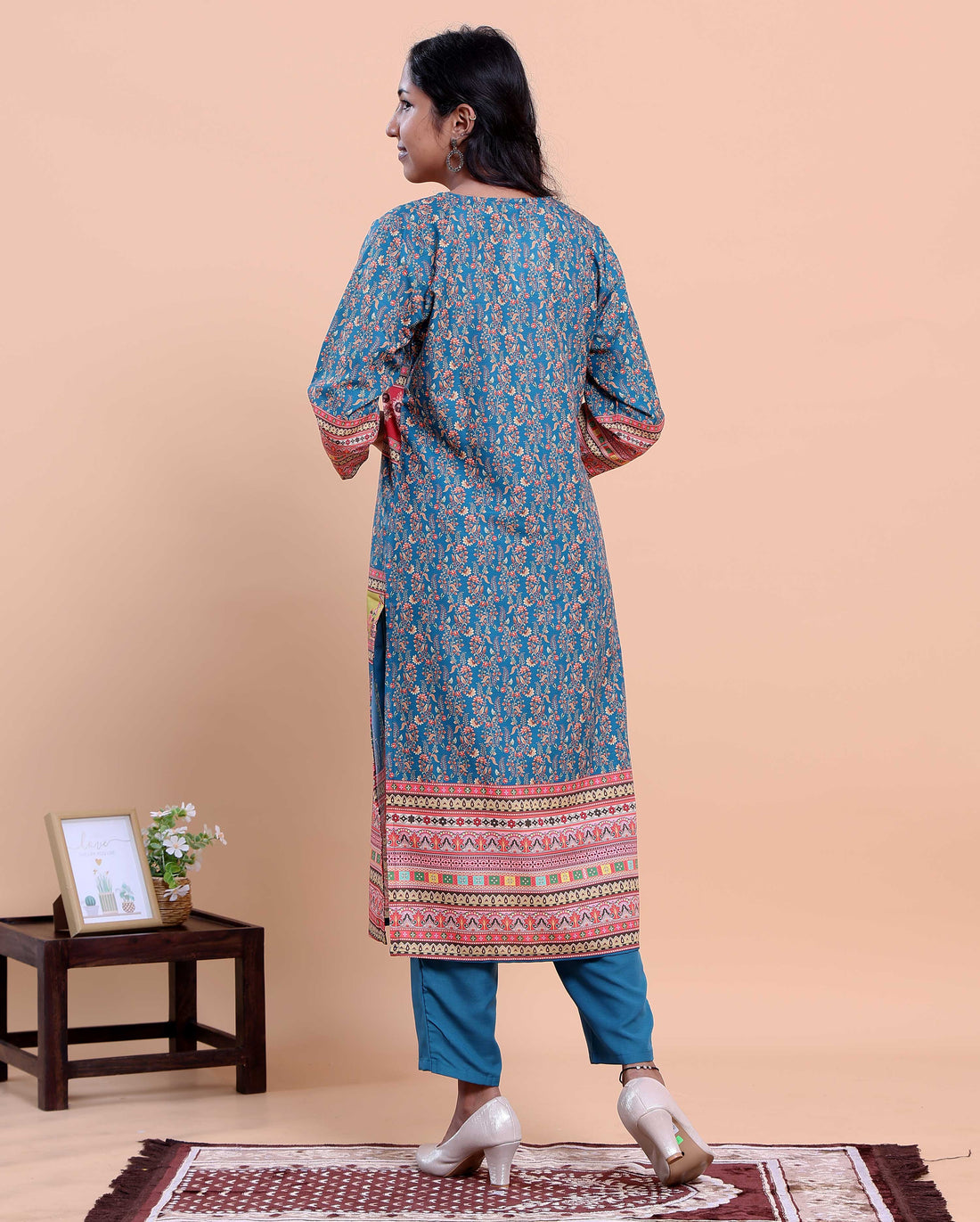 Women's Ethnic Motif Printed Kurta with Pants and Dupatta Set - Blue