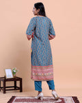 Women's Ethnic Motif Printed Kurta with Pants and Dupatta Set - Blue