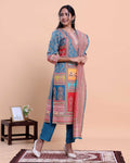 Women's Ethnic Motif Printed Kurta with Pants and Dupatta Set - Blue