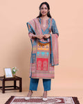 Women's Ethnic Motif Printed Kurta with Pants and Dupatta Set - Blue
