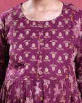 Women’s Floral Print Maternity Feeding Dress with Round Neck & 3/4th Sleeves - Maroon-Close Up