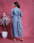 Women’s Floral Print Maternity Feeding Dress with Round Neck and 3/4th Sleeves - Back Side Image