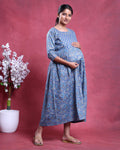 Women’s Floral Print Maternity Feeding Dress with Round Neck and 3/4th Sleeves - Left Side Image