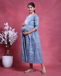 Women’s Floral Print Maternity Feeding Dress with Round Neck and 3/4th Sleeves - Right Side Image