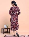Women's Floral Print Straight Kurta with 3/4 Sleeves - Purple